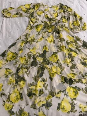 Calvin Klein Sheer Ivory Dress with Yellow Floral Print